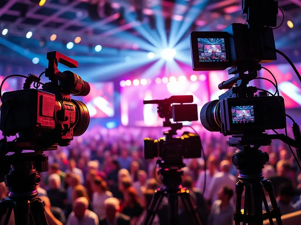 A dynamic multi-camera setup capturing a live concert, showcasing the seamless switching between camera angles and high-quality visuals.