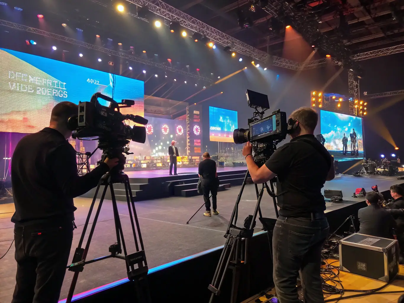 A dynamic multi-camera setup capturing a live concert, showcasing the seamless switching between camera angles and high-quality visuals provided by Perfeque Media.